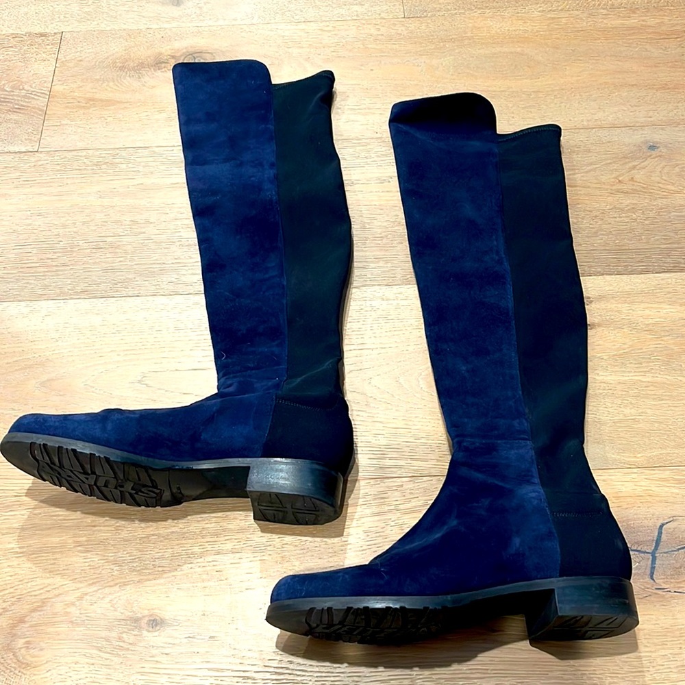 Stuart Weitzman Over the Knee Blue Suede Boots